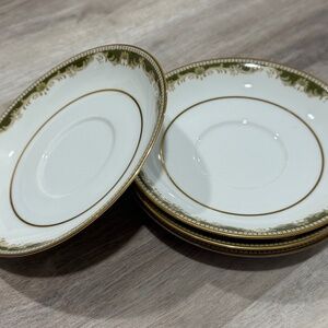 Vintage Noritake Warrington Green Gold Cup Saucers Set of 4 Japan 6872